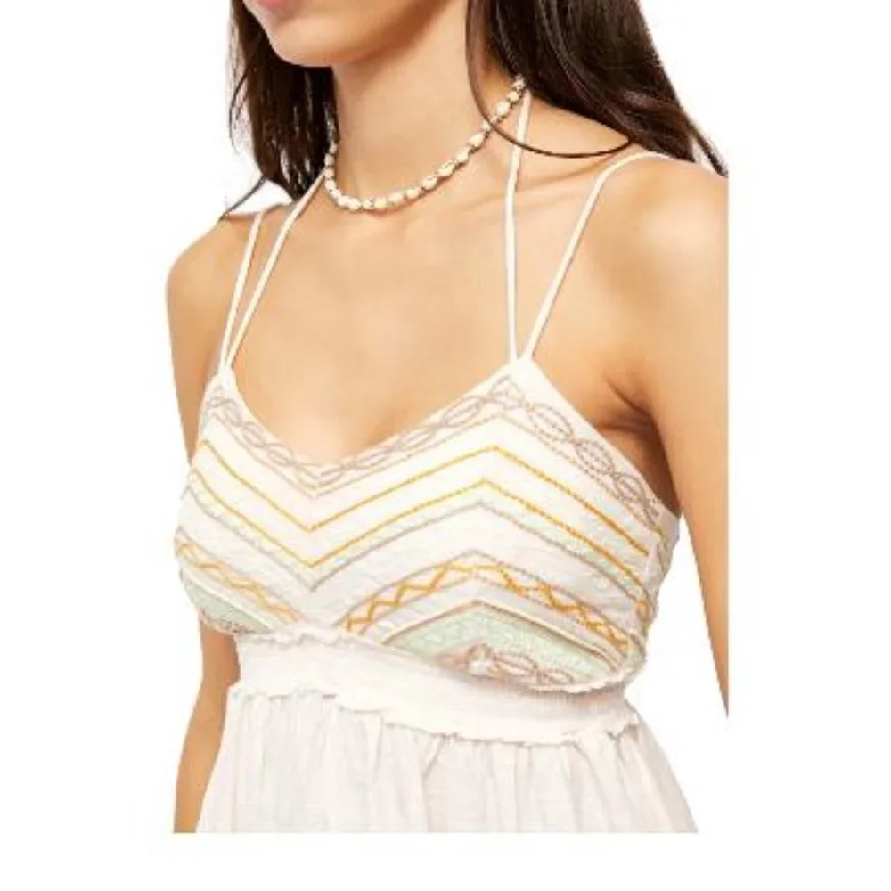 Free People Womens Pale Pink Boho Smocked Halter Lightweight Tank Top Sz L New